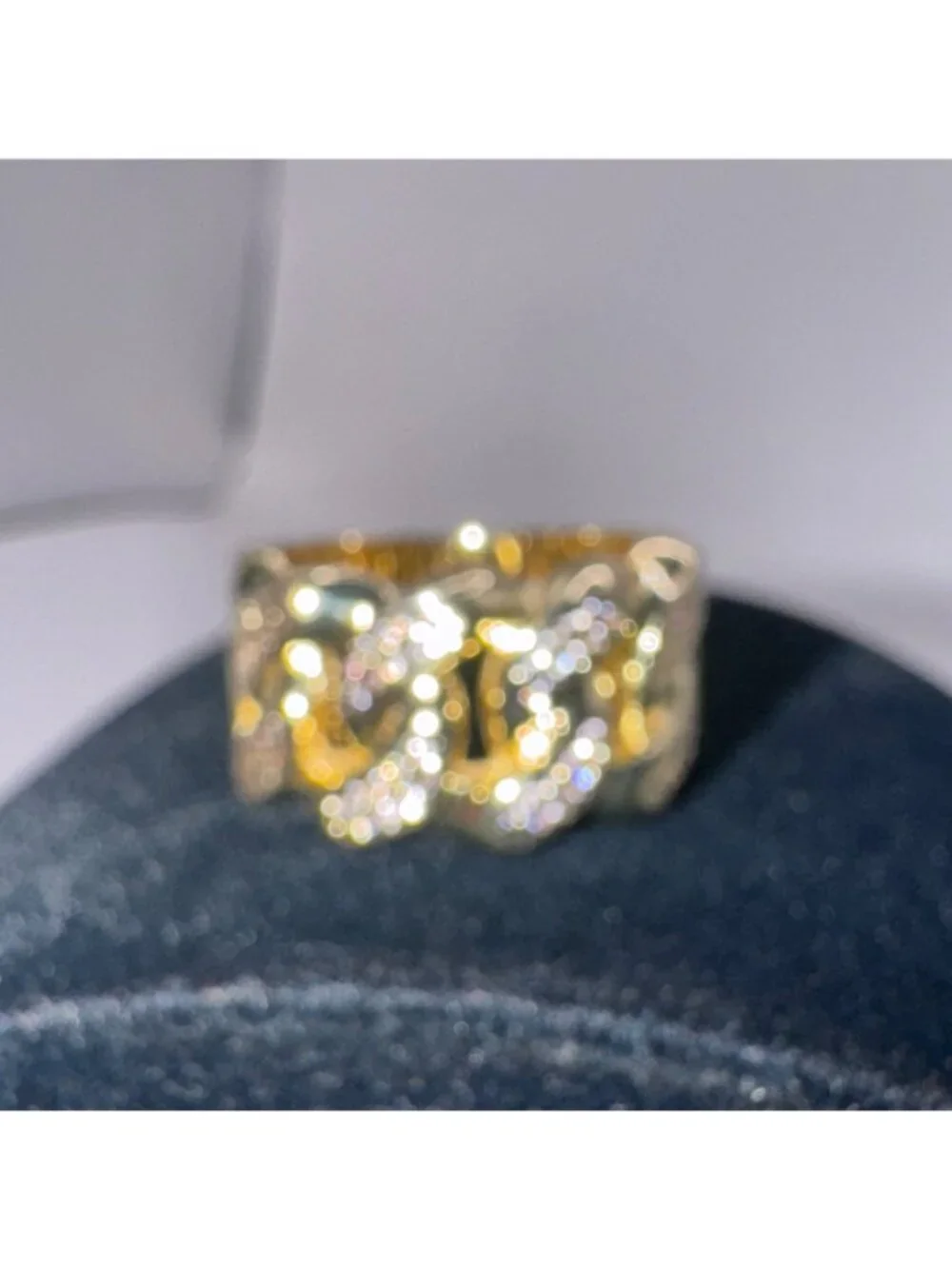KING ICE Yellow Gold Plated Clear Cz Cuban Link Statement Pinky Ring Size 8